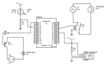 circuit diagram for the feedback system of light intensity and temperature